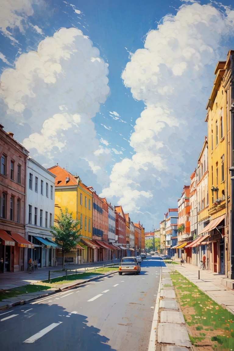 386933-793536574-city,european architecture,outdoor,sunny day,road,white clouds,distant view,depth of field,_lora_Oil painting stick_202307101331.png